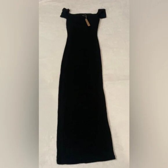 Skims Soft Lounge Ribbed Off Shoulder Black Dress S Long Maxi - Picture 6 of 6